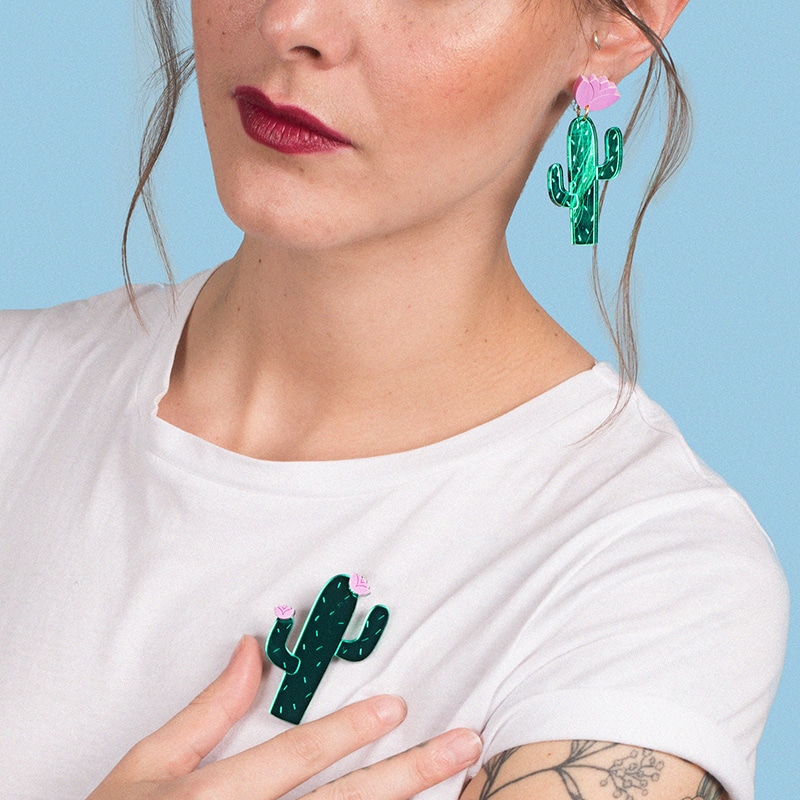 Boucles d'oreilles Cactus vert miroir