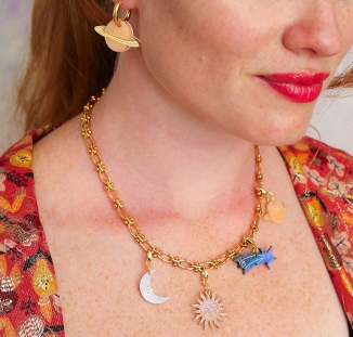 creoles saturne et collier charm's astral